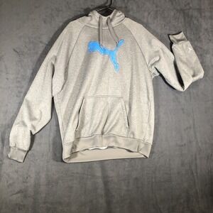 Men's Puma Gray Hoodie Sweatshirt Extra Large  Blue Puma Logo Dry Cell Preowned
